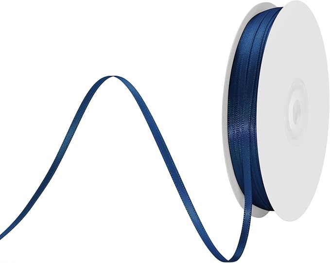 1/8 Inch X 100 Yards Navy Blue Satin Thin Ribbon Solid Color Double Faced Ribbons Perfect for Crafts Wedding Decor Bow Making Arts Sewing and More
