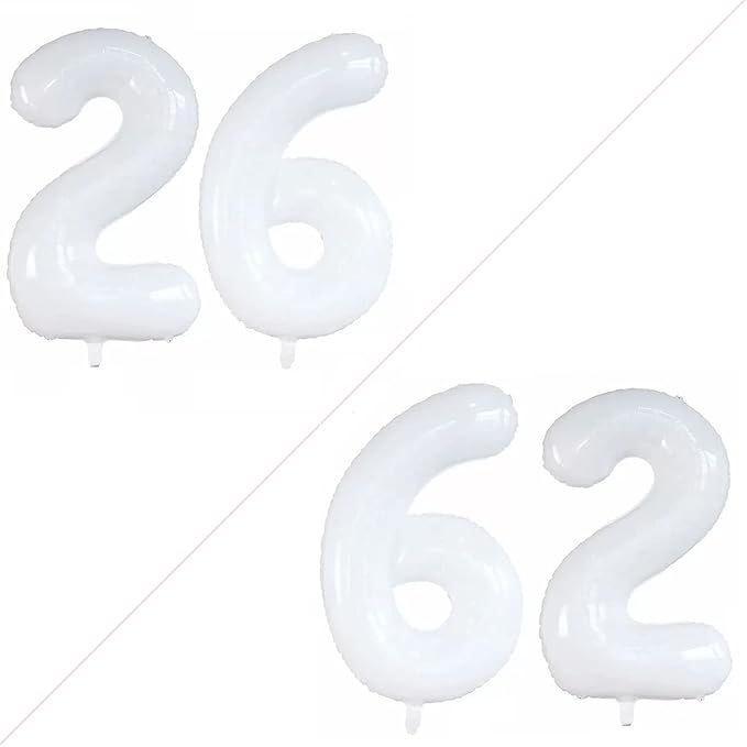 GOER Number 26 Balloons for 26th Birthday Party Decorations,42 Inch Jumbo Foil Helium 62 Balloons for 62nd Birthday Party Decoration (White)