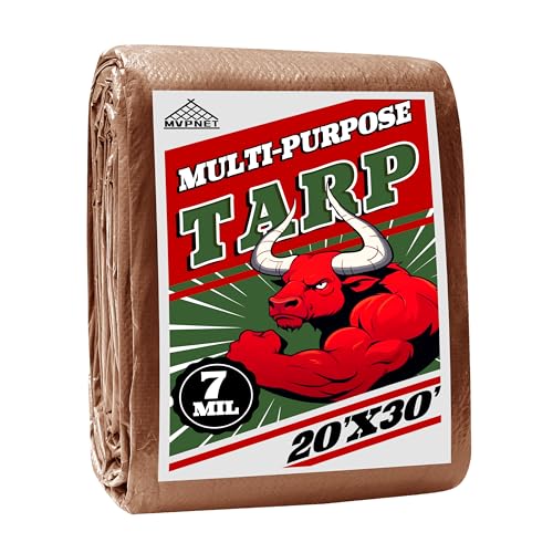 Tarp 20x30 ft 100% Waterproof 7mil Durable Grommets and Reinforced Edges,Uv Resistant,Green/Brown Tarp,Emergency Rain Shelter,Outdoor Cover and Camping Use -by MVPNET - size: 20x30
