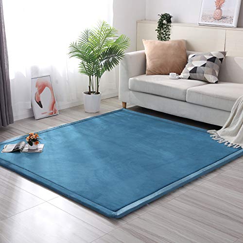 Loartee Coral Velvet Crawling Rug (5.0'x 6'8", Blue) for Toddler Children Play Area Rug Yoga Mat Exercise Pad Carpet