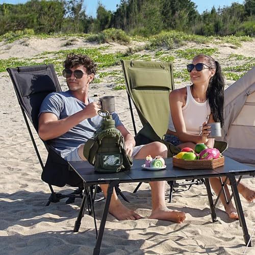 MOON LENCE High Back Folding Camping Chairs, Adjustable Height Beach Chair with Anti-Sinking Feet & Widened Seat (Green) - color: New Green With Feet 1 Pack