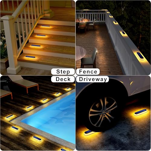 DetarZinLED Solar Deck Lights, 6 Pack Waterproof LED Path Lights, Outdoor Solar Step Lights, Solar Powered Light Bar for Stairs, Driveway, Walkway, Pathway, Dock, Porch, Warm White - size: 6pcs Warm White Bar