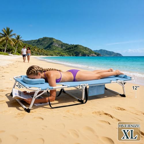 ABORON 4-in-1 Lounge Chair with Face & Arm Holes for Tanning, 440LB Heavy-Duty Folding Recliner with Plush Cotton Cushion, No Assembly Tri-Fold Guest Bed for Sunbathing, Poolside, Office Nap & Camping - color: Azure Seablue