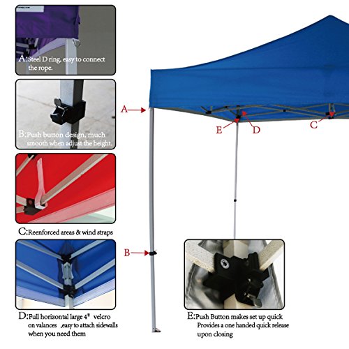 10'x10' Pop Up Canopy Tent Commercial Instant Shelter with Heavy Duty Roller Bag, 4 Canopy Sand Bags, 10x10 FT Blue - color: Blue