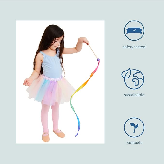 Sarah's Silks Mini Rainbow Streamer - Long Ribbon Wand for Kids, Pretend Play, Dance, Baton Stick Twirling, and Gymnastics Party Favors | 100% Silk and Wood Montessori and Waldorf Toys (2)
