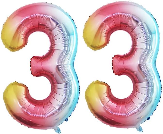 GOER 2 Pcs 42 Inch Rainbow Foil Balloons Number 3,Huge Number Balloons for 3rd 33rd Birthday Party Supplies Anniversary Decorations