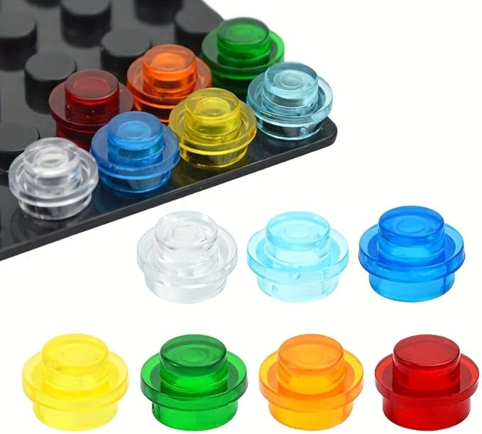 1200 Piece Transparent Colors Building Plate Bulk, Round 1x1, Compatible with Lego Parts and Pieces: (Color:Transparent Green)