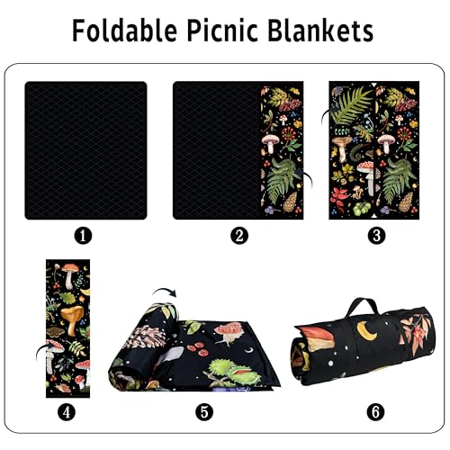 Supfitness Extra Large Picnic Blankets Waterproof Foldable (80 "x 80") Beach Blanket Waterproof Sandproof,3-Layer Thicking Mat Outdoor Packable Camping Blanket - color: Black-1, size: 6'8" x 6'8" (Square)