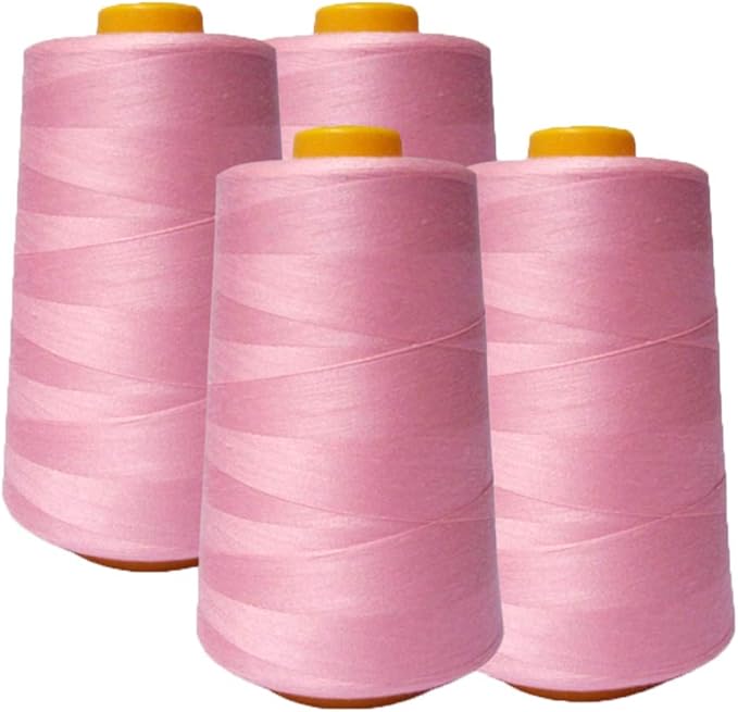 AK Trading 4-Pack Pink All Purpose Sewing Thread Cones (6000 Yards Each) of High Tensile Polyester Thread Spools for Sewing, Quilting, Serger Machines, Overlock, Merrow & Hand Embroidery.
