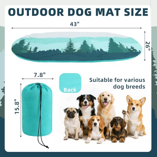 PUPTECK Reversible Outdoor Travel Dog Bed Waterproof, Camping Essentials with Carry Bag, Portable & Foldable Pet Pad Crate Kennel Mat for Large Medium Small Dogs, Travel Accessories, 43”x26” Blue