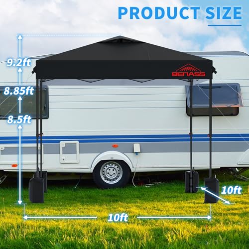 10x10 Pop Up Canopy with Sidewalls, Easy Up Canopy Tent, Heavy Duty Tents for Parties, One Person Set Up Event Tent, Black