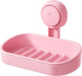 LEVERLOC Soap Dish Holder for Shower Suction Cup Wall Mounted Self Draining NO-Drilling Removable Bar Soap Sponge Holder for Bathroom Bathtub Kitchen Sink Waterproof Strong Vacuum Suction, Pink