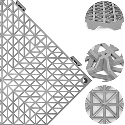 ToLanbbt Modular Interlocking Cushion 12P 11.8" x 11.8" Interlocking Rubber Floor Drain Holes Non-Slip Splicing Drainage Mats for Deck, Shower, Kitchen, Drain Pool, Sauna Bath, Indoor Outdoor (Grey) - size: 12 PCS