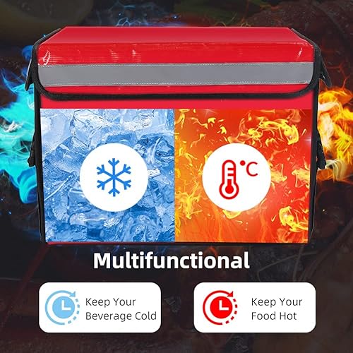 TooCust Red Insulated Bags For Food Delivery 16.5" x 11.4" x 11.8", Commercial Insulated Food Delivery Bag w/Divider, Waterproof & Foldable Catering Bag - color: Red, size: 32 L