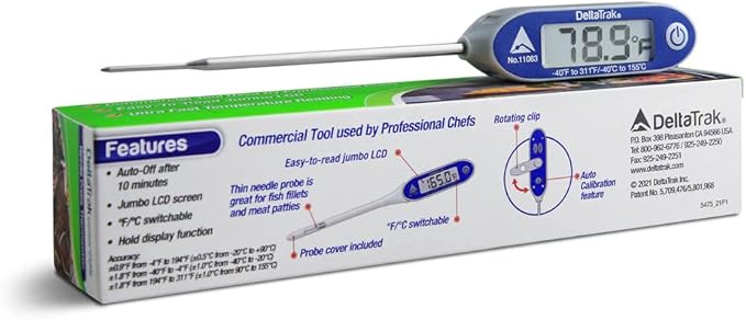 DeltaTrakessentials 11063 FlashCheck Jumbo Display Auto-Cal Needle Probe Thermometer
