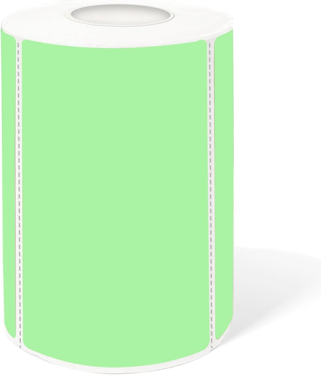 2×3 Inch Green Removable Thermal Labels,Self-Adhesive Square Direct Thermal Labels,300 Sheets per Roll with Perforated Lines