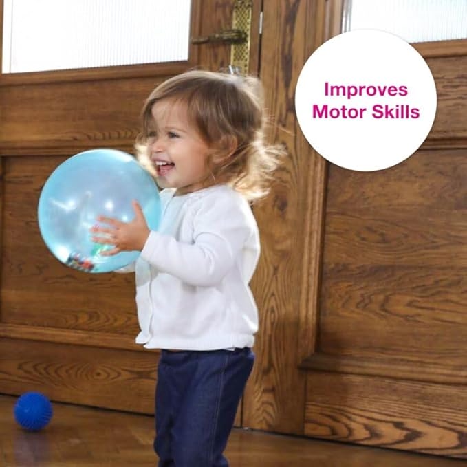 Edushape Rainbow Soft Sensory Ball for Baby and Toddlers - 7" Multi-Color Mini Noisemaker with Colorful Beads Inside - Fine Motor Skills Development