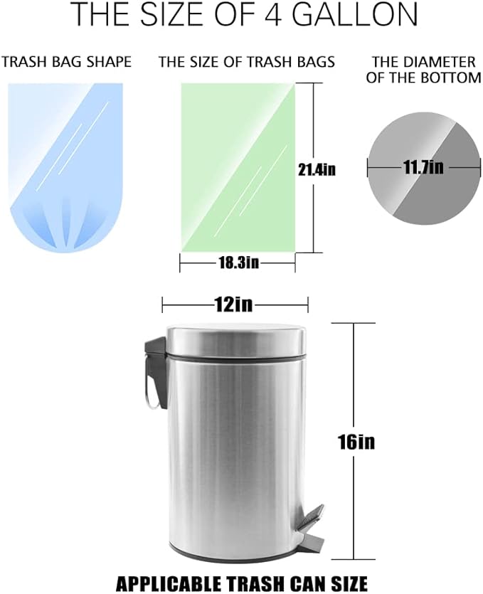4 Gallon 330pcs Strong Trash Bags Colorful Clear Garbage Bags, Bathroom Trash Can Bin Liners, Small Plastic Bags for home office kitchen, fit 12-15 Liter, 3,3.5,4.5 Gal,Multicolor