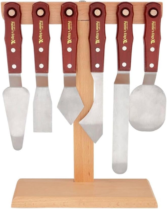 Creative Mark Stainless Steel Palette Knife Painting Tools - Paint Palette with Wooden Handle - Variety of Shapes and Sizes - Set of 6 plus Stand, Set