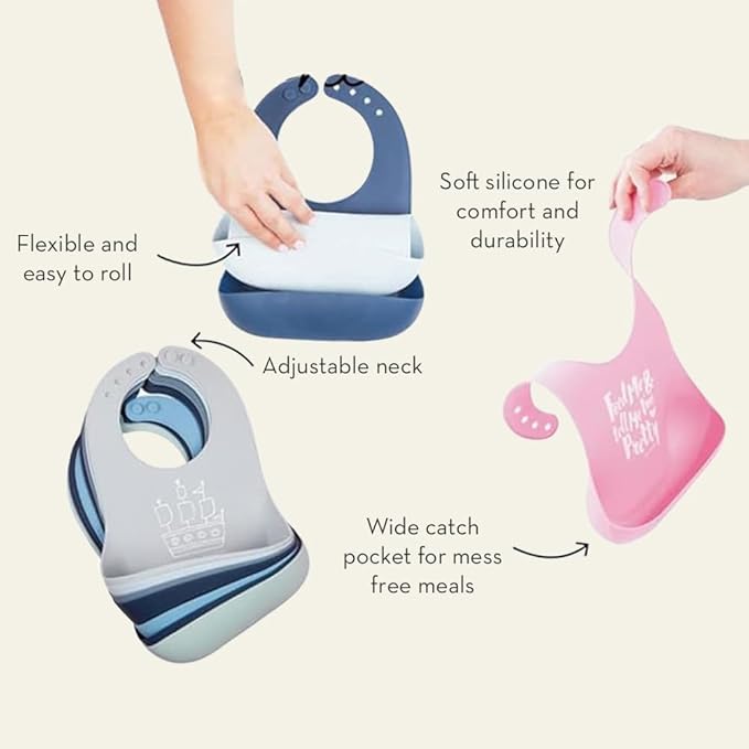 Bella Tunno Baby Bib for Eating, Waterproof Silicone Bib with Large Food Catcher, Adjustable Fit for Babies 4-12 months & Toddlers 1-3 Years, Boys & Girls, Pick Me Up