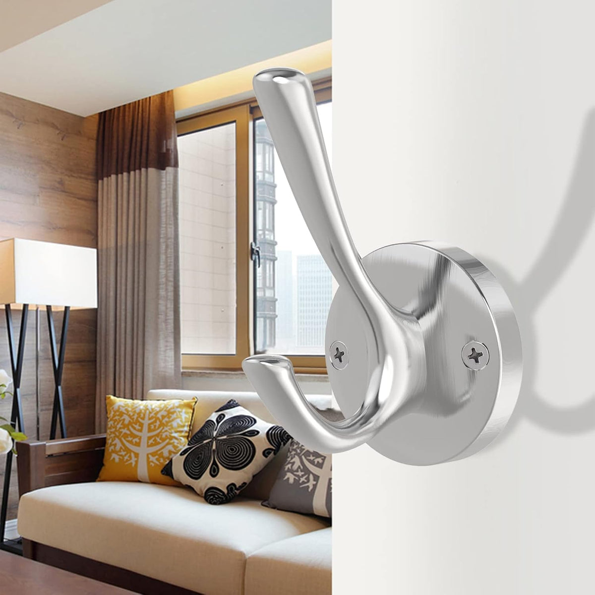 Brushed Nickel Wall Hooks, 4 Pack Heavy Duty Coat Towel Hook Metal Double Hook Wall Mounted Hanging, Bath Towel Hooks for Entryway Cubicle Bathroom Closet Garage