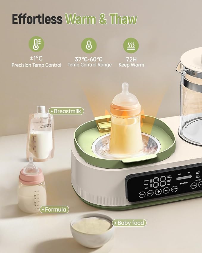 Feekaa Multifunctional Baby Bottle Warmer, Steamer and Dryer, 44oz Baby Formula Kettle Combo, Bottle Warmer for Breastmilk with Temperature Control, Water Warmer for Baby Formula, Electric Milk Warmer