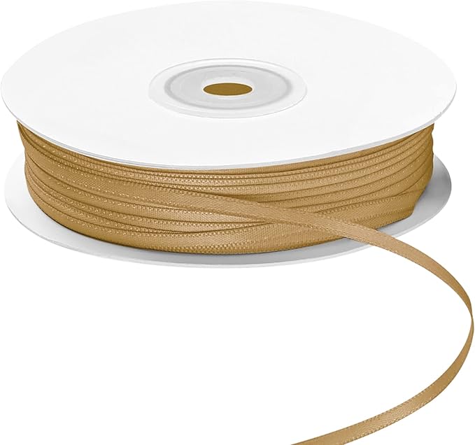 LIUYAXI Pale Gold Double Faced Satin Ribbon, 1/8" X Continuous 100 Yards, Thin Ribbons Perfect for Gift Wrapping Wedding Invitation Card Hair Bows Tag Floral Arrangement DIY Craft