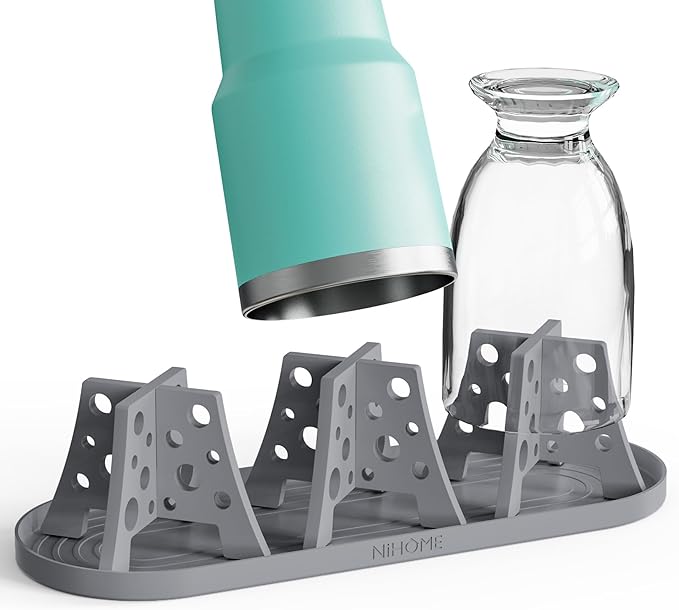 NiHome Silicone Water Bottle Drying Racks Set of 3 with Drip Tray,Cheese Style for Faster Drying,Bottle Dryer Racks Fit for Stanley YETI Cups Owala Sports Bottle Baby Bottle Thermoses Mugs