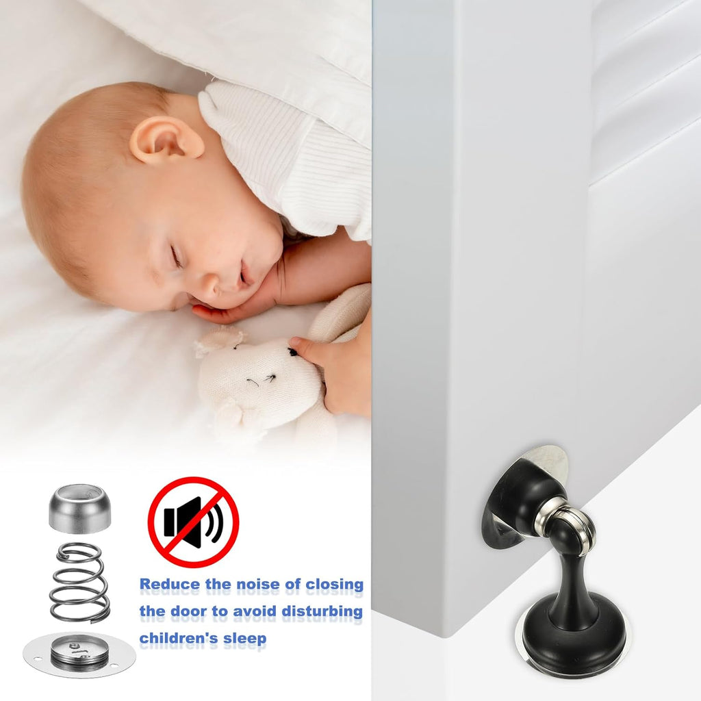 uxcell Magnetic Door Stopper, Stainless Steel Heavy Duty Door Holder, No Drilling Doors Knob Wall Protector with Self-AdhesiveTapes and Screws for Home Office Wall Floor Mounting, Gold