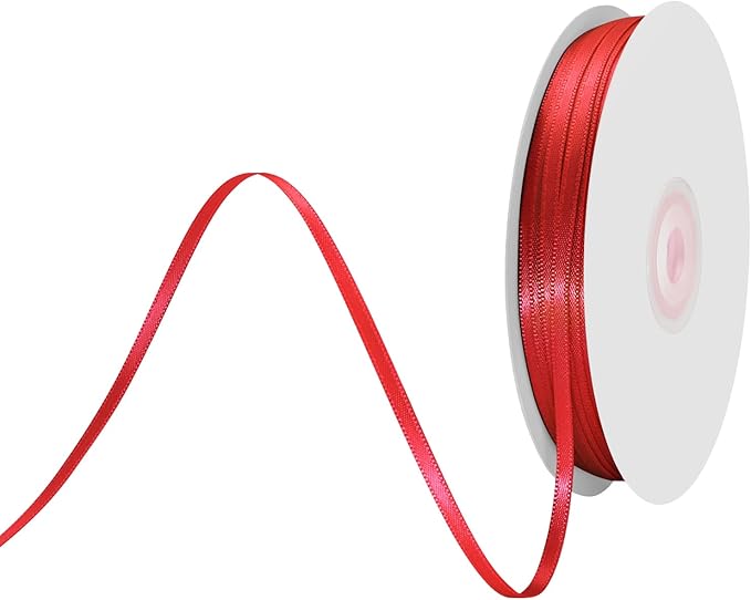 1/8" X 100 Yards Red Satin Thin Ribbon Solid Color Double Faced Ribbons Perfect for Crafts Wedding Decor Bow Making Arts Sewing and More