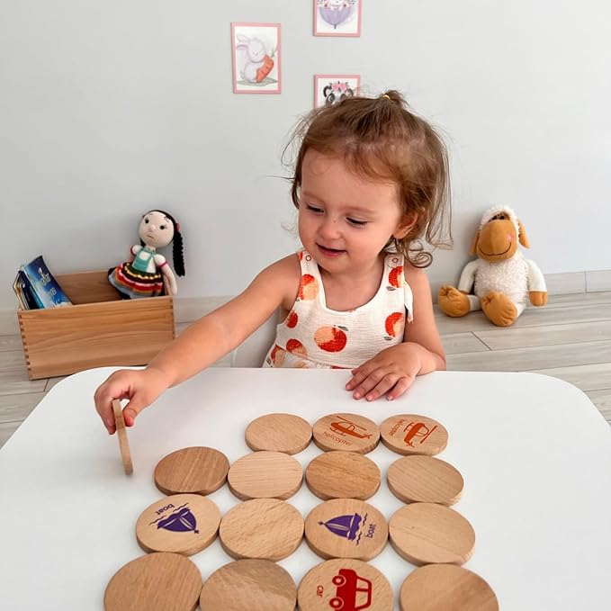 bee smart Wooden Memory Game - Matching Memory Game for Kids 3 and Up, 16Pcs | Educational Toy for Preschool Toddlers Board Games (Vehicles)