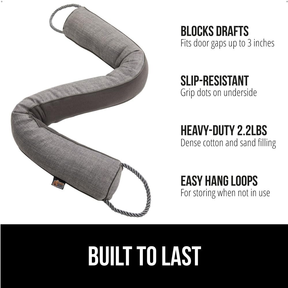 GORILLA GRIP Door Draft Stopper for Bottom of Doors, Weather Stripping Seal Blocks Hot Air, Noise, Bugs, Keeps Cold AC in, Sound Proofing Easy Install Gap Filler, Home Essentials, 38 Inch 2 Pack, Gray