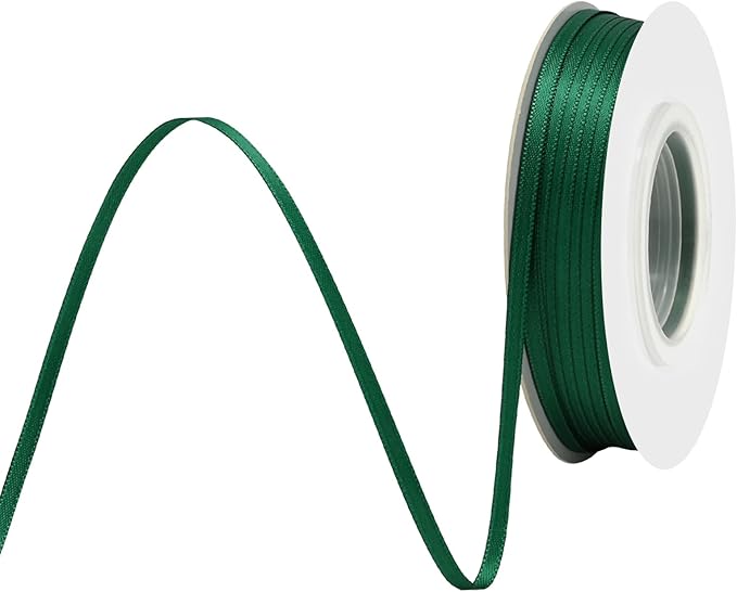 Forest Green Satin Ribbon 1/8" X 50 Yards Solid Color Double Faced Ribbons Perfect for Crafts Wedding Decor Bow Making Arts Sewing and More