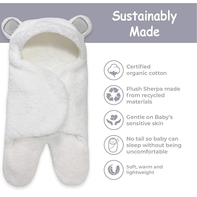 Jam Naturals-Cute Bear Organic Newborn Swaddle Wrap-Gender Neutral Soft Baby Blanket, Newborn Baby Registry Gift(Grey 0-3m)