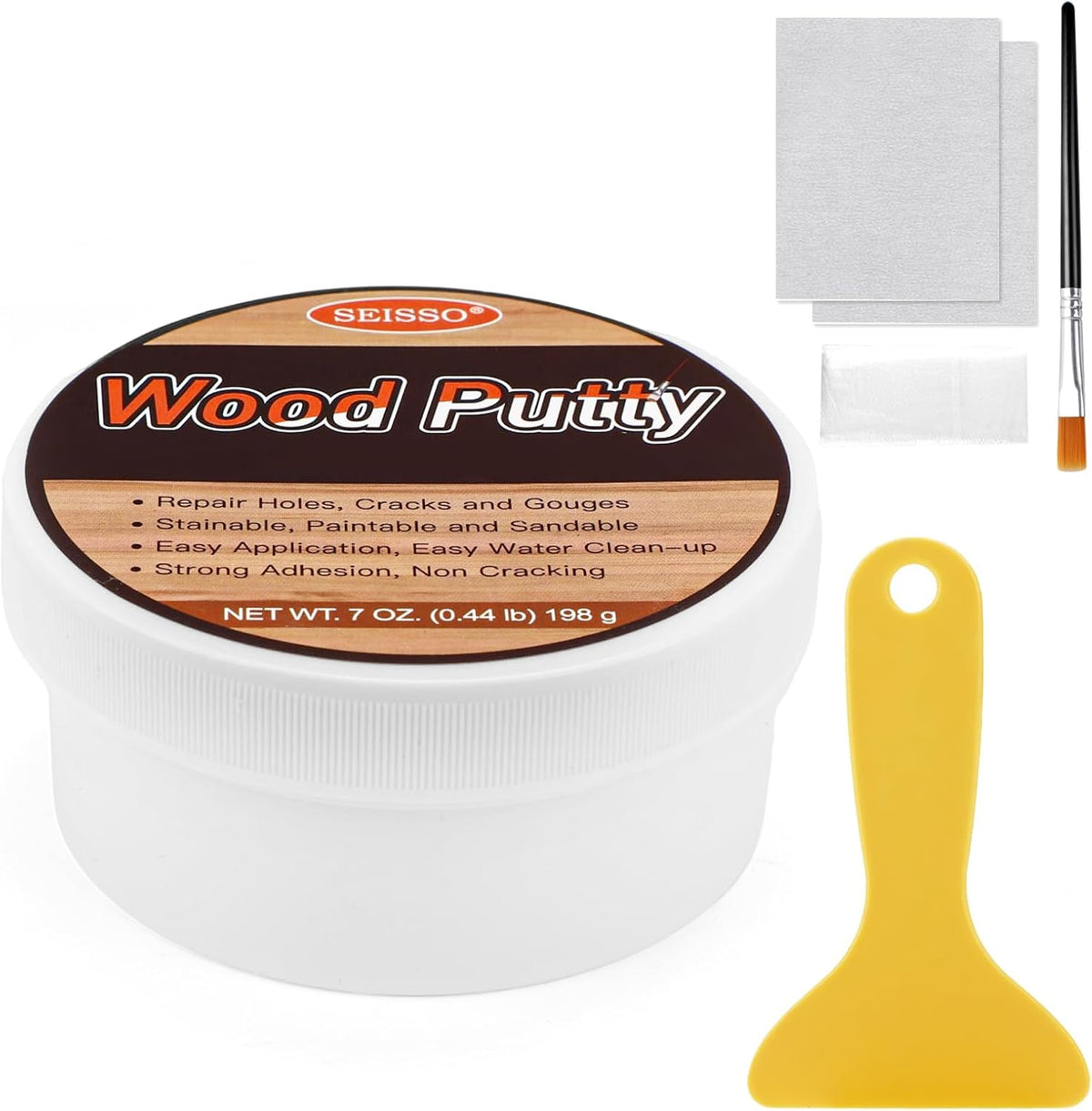 SEISSO Wood Putty, White Oak Wood Filler Paintable, Wood Putty Outdoor Waterproof, Wood Repair Putty Stainable, Wood Furniture Repair kit - Restore Wooden Table, Cabinet, Floors, Door
