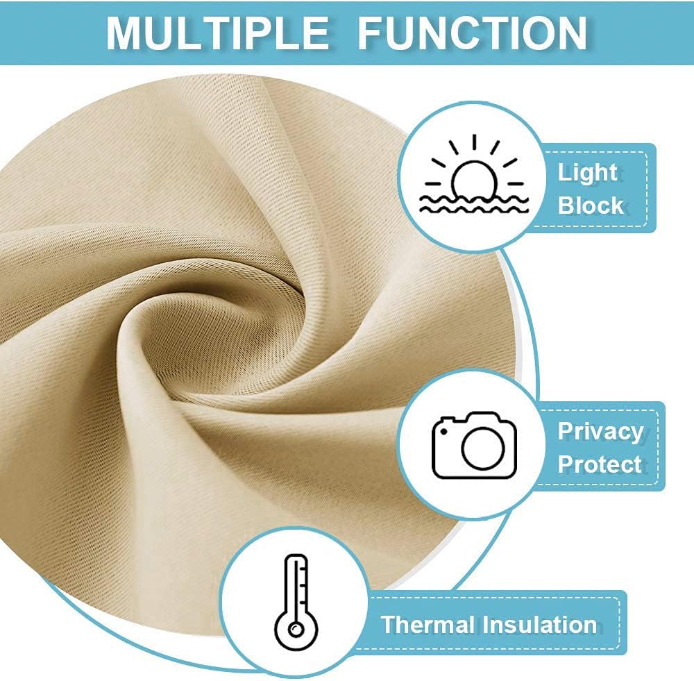 RYB HOME Room Darkening Short Curtains for Small Winow Decor Light Block Thermal Insulated Drapes for Kids Bedroom Bathroom Downstairs Window RV Curtains, 52 x 36, Biscotti Beige, 2 Panels