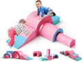 Lischwert Foam Climbing Blocks, Soft Climbing Toys for Toddlers, 5 Pieces Crawl and Climb Foam Playset with Foldable Block and Tunnel, Indoor Climber Activity Play Set for Kids Age 1+(Pink Blue)