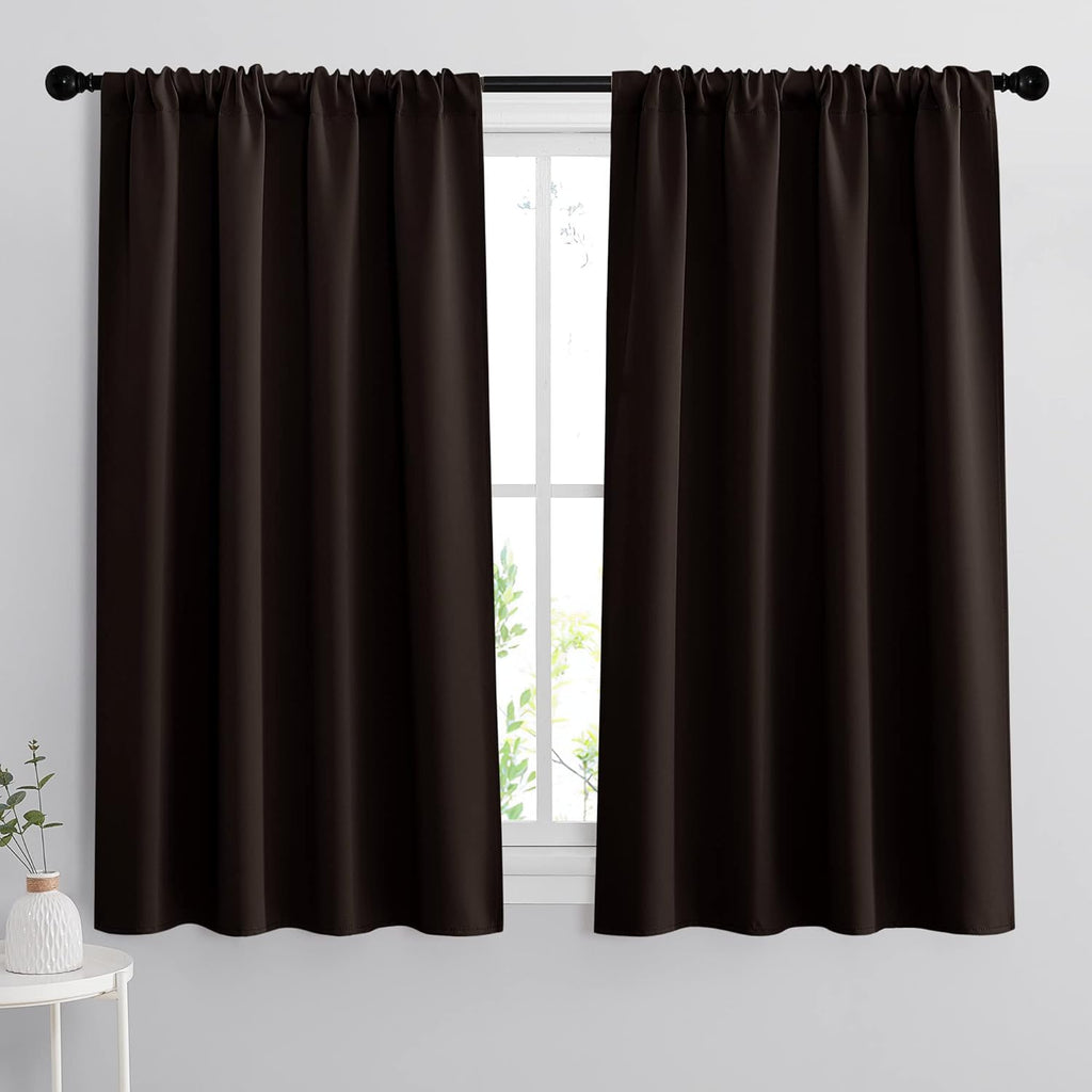 RYB HOME Bedroom Blackout Curtains - Thermal Insulated Noise Reducing Room Darkening Curtains Sunlight Shades Draperies for Nursery Bedroom Bathroom, 42 W x 45 L, Brown, Set of 2