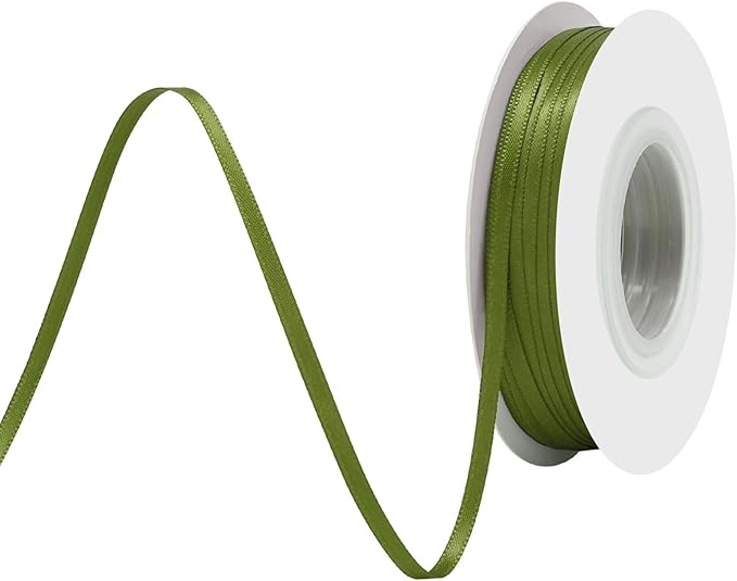 Moss Satin Ribbon 1/8 Inch X 50 Yards Solid Color Double Faced Ribbons Perfect for Crafts Wedding Decor Bow Making Arts Sewing and More