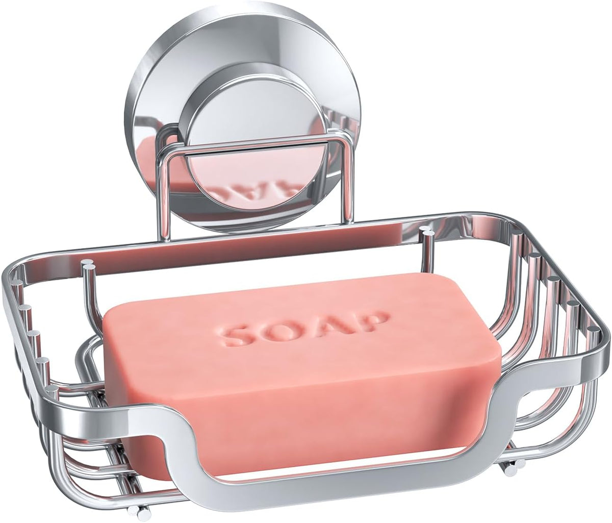 TAILI Soap Holder Bar Dish Suction Cup, Bar Shampoo Rack for Shower Wall, Draining Soap Saver Tray for Bathroom, Rustproof Stainless Steel Sponge Holder for Tub, Kitchen, Drill-Free, Silver