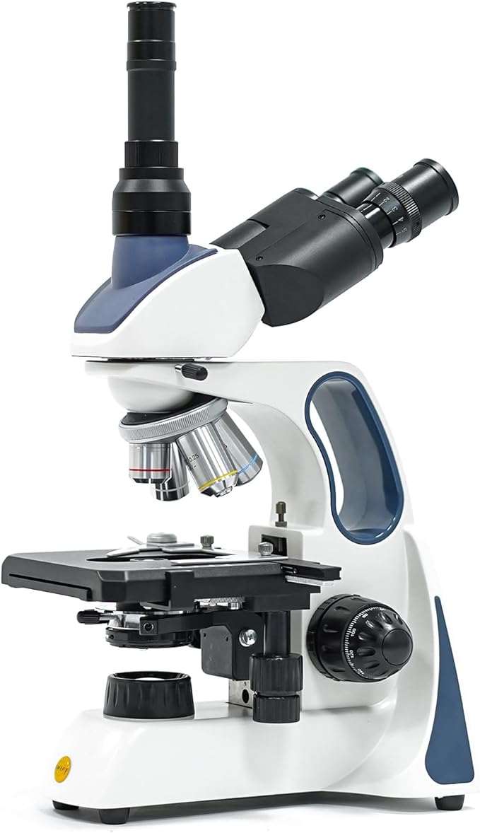 SWIFT SW400 Infinity-Corrected Trinocular Compound Microscope, 40X-2500X, Wide-Field 10X/25X Eyepieces, Infinity Achromatic Objectives, Brightfield, Double-Layer Mechanical Stage