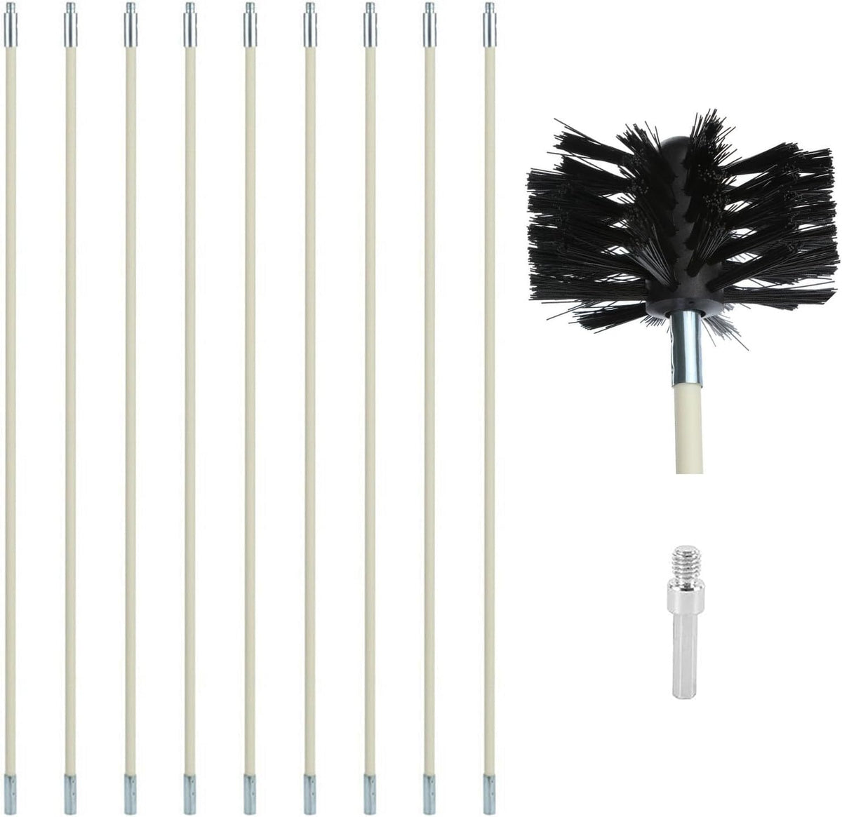 12 Feet Stove Pipe Clean Brush Extension Rods Flexible Fireplace Chimney Brush Stove Pipe Brush Rod Rotary Air Duct Dryer Vent Cleaner Rods Flue Brush Chimney Sweep Kit with Brush Head