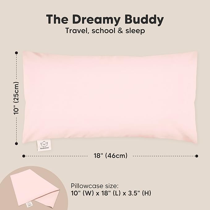 Toddler Pillow with Pillowcase - 10x18 My Little Dreamy Kids Travel Bed Pillows for Sleeping, Organic Cotton Small Pillowcase, Soft & Breathable, Machine Washable, Toddlers 2-5 Years Old (Mist Pink)