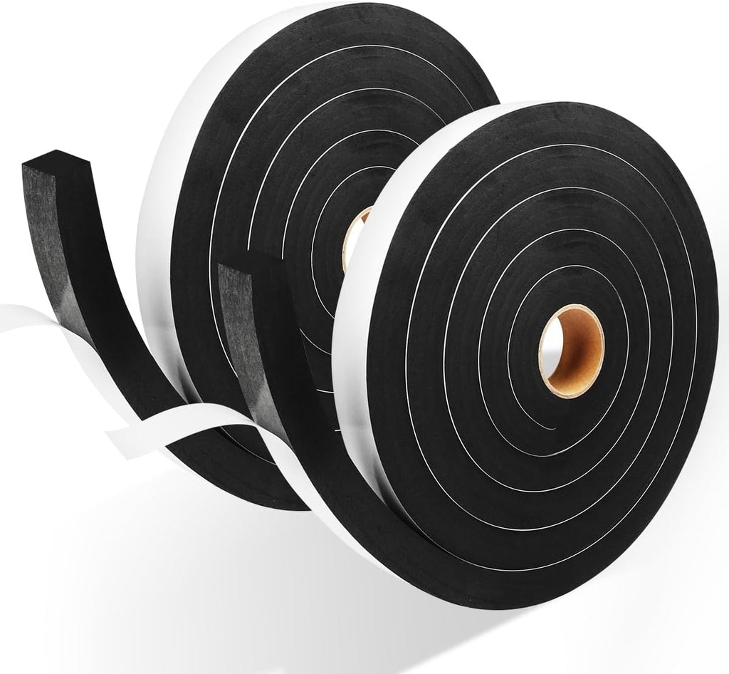 2 Rolls Foam Tape Weather Stripping Door Seal, 1'' W x 3/4'' T High Density Seal Strip, Adhesive Closed Cell Weather Strip Total 13 Feet Long