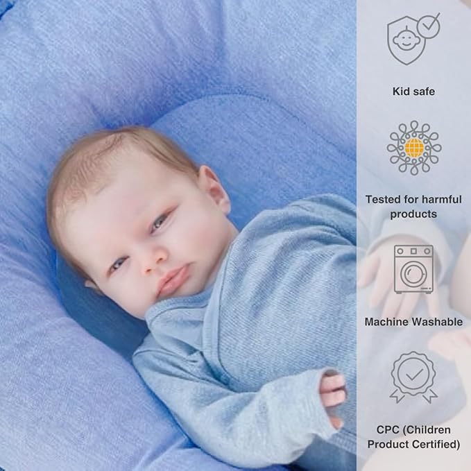 Infant Lounger, Baby Nest Cover for Baby Girls & Boys, Newborn Essentials for Baby 0-18+ Months, 100% Cotton Breathable (Baby Blue)