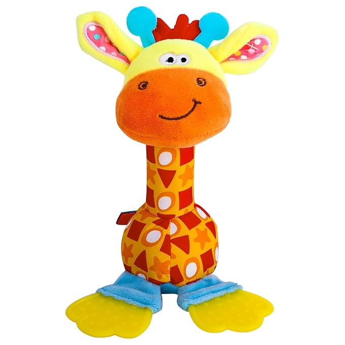 HUADADA Baby Soft Rattles Shaker, Infant Developmental Hand Grip Toys, Sensory Learning Toys with Teether, Sounds for Baby, 3-6-9-12 Months Old
