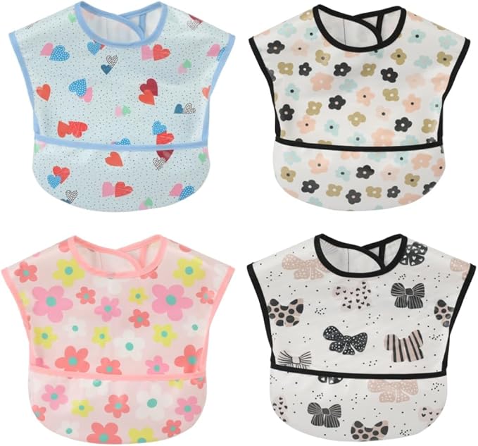 Baby bibs Waterproof Toddler bib - Feeding bib with Pocket for Infant Boy Girl Washable 6-36M