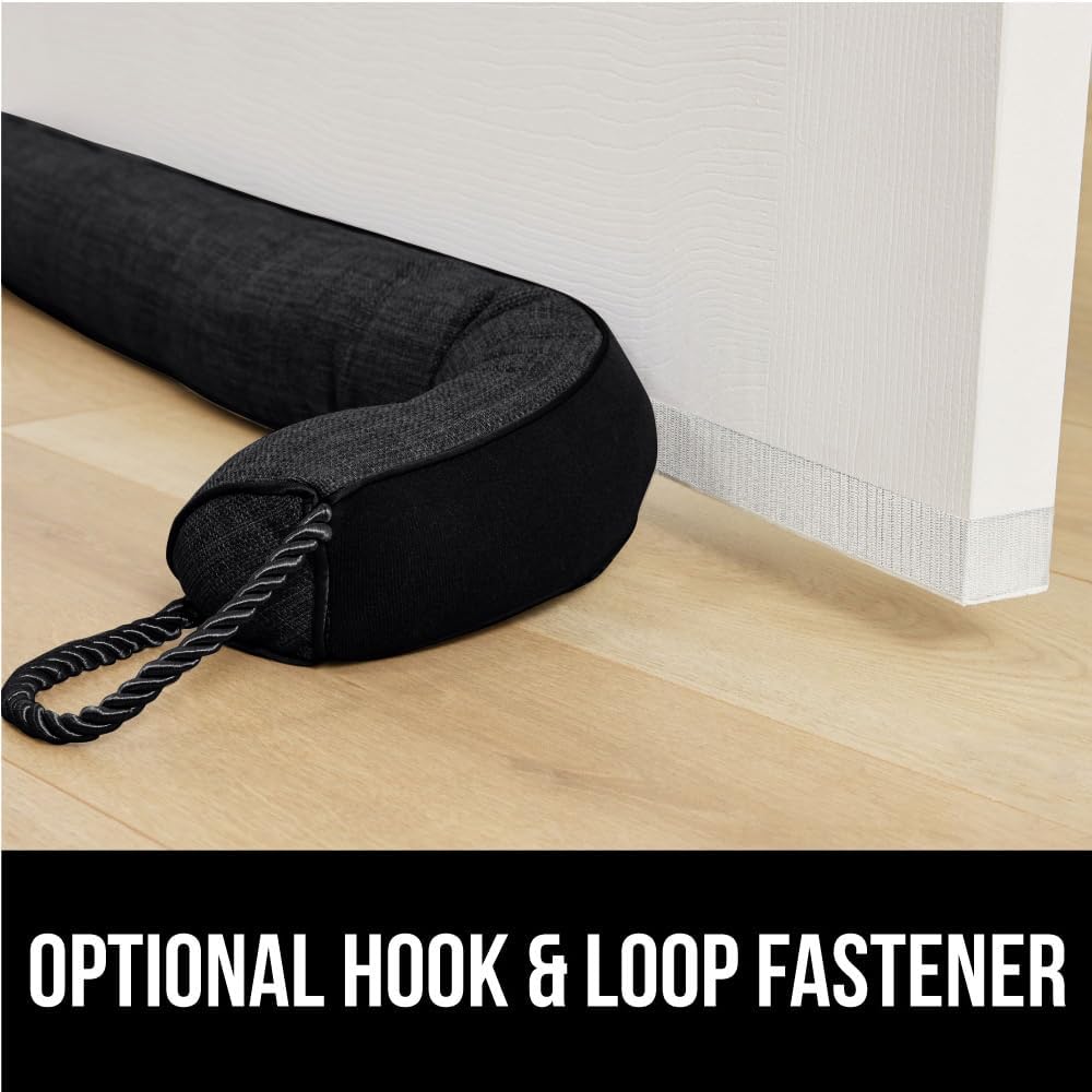 GORILLA GRIP Door Draft Stopper for Bottom of Doors, Weather Stripping Seal Blocks Hot Air, Noise, Bugs, Keeps Cold AC in, Sound Proofing Easy Install Gap Filler, Home Essentials, 36 Inch, Black
