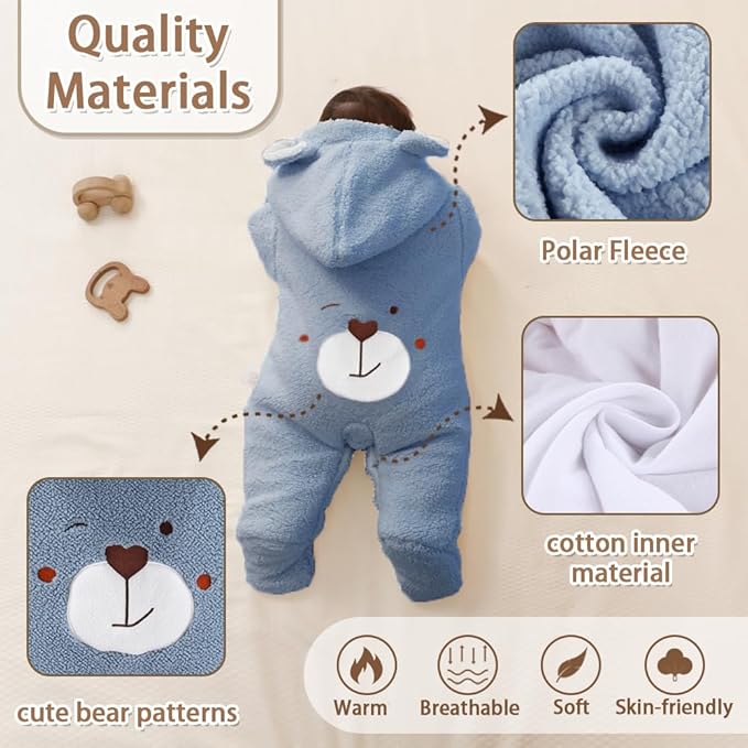 XIFAMNIY Newborn Fleece Footie Jumpsuit Hooded Warm Thicken Winter Outwear Snowsuit for Baby Girls and Boys
