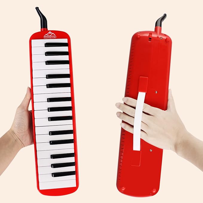 EastRock 32 Key Melodica Instrument Keyboard Soprano Piano Style with Mouthpiece Tube Sets and Carrying Bag for Beginners Adults Gift Red